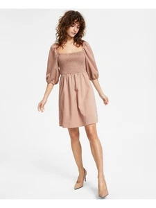 BAR III DRESSES Womens Beige Pullover 3/4 Sleeve Short Fit + Flare Dress M - Picture 1 of 2
