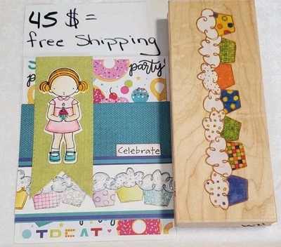 Резиновый штамп кекс границы 995E02 дерева день рождения сердца 45 $=бесплатная доставка - Изображение 1 из 4