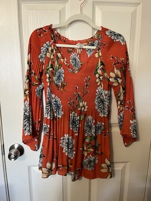 Spence Floral Printed Tunic Top S Lightweight Polyester Flowy 3/4 Sleeve - Image 1 of 4