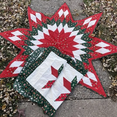 Edredón de estrellas de Navidad hecho a mano para cama a juego fundas de almohada reina/rey Foto 1 de 4