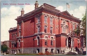 DETROIT Michigan Postcard "Public Library" Building / Street View - 1909 Cancel - Picture 1 of 2