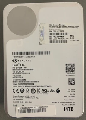 IBM Seagate Exos X14 14TB 02YC075 02PX525 ST14000NM0048 3.5" 7.2K 12G SAS HDD - Bild 1 von 3