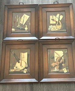 Vintage Musical Instruments Prints Wooden Frames Set of (4) F. H. Redelius - Picture 1 of 23