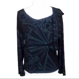 Diesel black diamond printed long sleeve top with tie at neckline size S - Picture 1 of 9