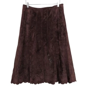 Falda midi de cuero Margaret Godfrey corte láser para mujer talla 10 marrón forrada línea A - Imagen 1 de 15