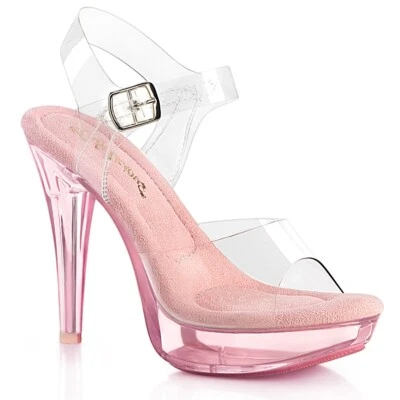 Pink Clear Strappy High Heels Vacation Beach Pool Mens Crossdresser Drag Shoes - Image 1 of 2