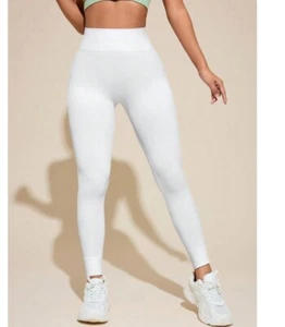 SHEIN Mujeres Color Sólido Cintura Alta Informal Fitness Entrenamiento Leggings Blanco Talla S - Imagen 1 de 7