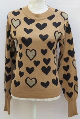 NEXT ❤️ Camel Hearts SOFT KNIT JUMPER 90% Viscose ❤️ 6 Petite Chest 32" BNWT £28 - Image 1 of 4