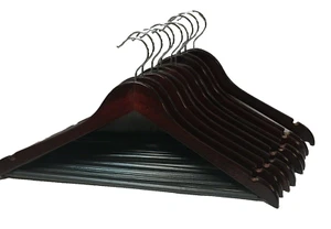 10 PACK WOOD CHERRY WOODEN NO SLIP HONEY DO CLOTHES PANT HANGERS EUC! - Picture 1 of 10