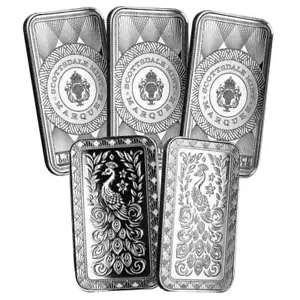 Barra de lingotes de plata Scottsdale Marquee Peacock #A690 5 x 1 oz .9999 - Imagen 1 de 5