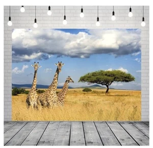 Tessuto 7x5ft Kilimangiaro Giraffa Sfondo Africa Safari Sfondo. (AC) - Foto 1 di 3