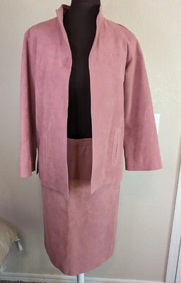 Vtg Adolph Schuman for Lilli Ann Dusty Rose Ultra Suede Open Blazer Skirt M/L - Image 1 of 4