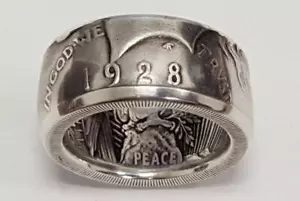 Anillo de moneda de dólar de plata tamaño 8-16 hecho a mano raro anillos Morgan de plata para hombre - Imagen 1 de 25
