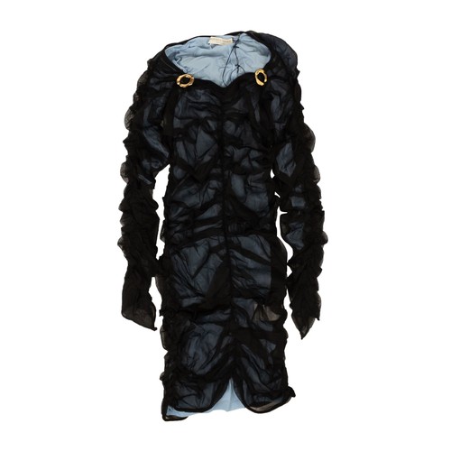 Abito nuovo con etichette BOTTEGA VENETA nero e azzurro tulle increspato taglia 12 48 $3260