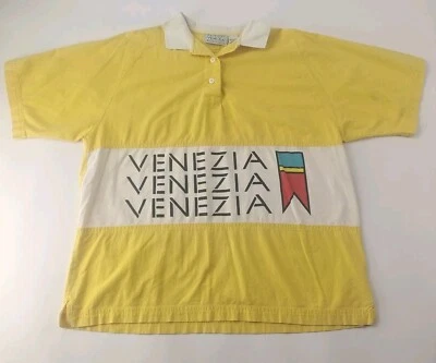 Vintage Venezia Shirt Yellow Womens M Collared Spellout Shirt 80s 90s Geometric - Image 1 of 4