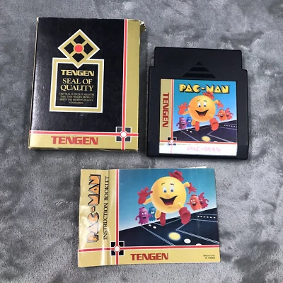 Pac-Man (Nintendo, NES) Tengen Black Game Cartridge & Manual Tested - Image 1 of 3