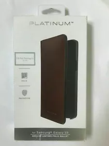 Platinum Genuine Leather Folio Wallet Case Samsung Galaxy S9 Bourbon Brown NEW - Picture 1 of 5