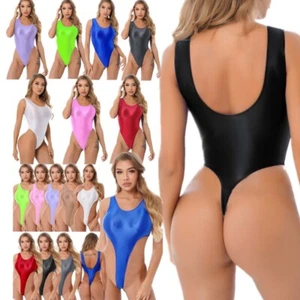 Mujer Brillante Aceite Corte Alto Tanga Body Monokini Traje de Baño Sin Mangas Leotardo - Imagen 1 de 215