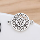 50Pcs Tibetan Silver Round Flower Connectors Charms 2 Sided For Jewellery Making