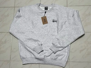 Men M New Stussy Basic Crew Ash Heather Grey Crewneck Pullover Sweatshirt 2025 - Picture 1 of 3