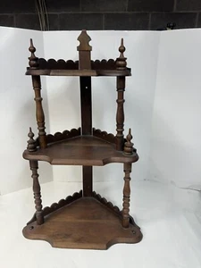 Vintage Spindled, Solid Wood Corner Three Level Stand 26”Tall Shelving Unit - Picture 1 of 12