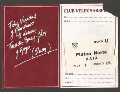 Music Ticket Queen Freddy Mercury Argentina 1981 & Signed Printed Very Rare !!! - Image 1 of 2