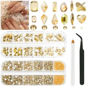 2560Pcs Champagne Gold Rhinestone Flatback 120Pcs Big Diamond Gem for Nail DIY - Picture 1 of 7