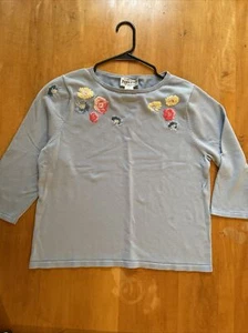 PENDLETON Silk Blend Soft Blue Crew Neck Floral Sweater Women’s L LARGE Petite - Picture 1 of 12