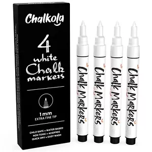 Extra Fine Tip White Chalk Markers 4 Pack 1mm Point Chalk Pens - White Dry Er... - Picture 1 of 9