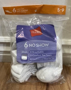 Hanes 6 Pairs No Show Breathable Comfort Toe Seam Cushioned Heel & Toe Socks - Picture 1 of 2