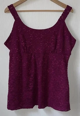 Top vintage Y2K Babydoll coqueta de encaje magenta superpuesto sin mangas talla XL Foto 1 de 4