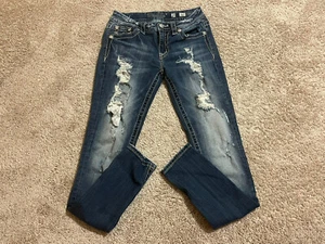 Miss Me Signature Skinny Mid Rise Jeweled Embellished Distressed Womens Jeans 27 - Picture 1 of 7