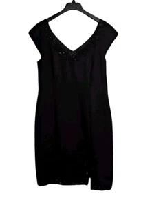 Spenser Jeremy Womens 14 Black V Neck  Sheath Dress Beaded Minimalist Classic  - Picture 1 of 7