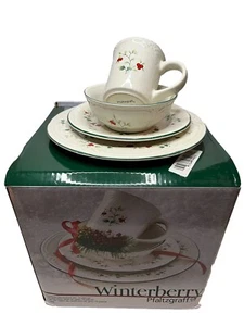 Pfaltzgraff Winterberry 16pc Set—Service for 4 Christmas Holly Berry MINT w/box - Picture 1 of 19