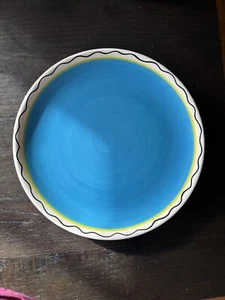 Dansk Handpainted Dinner Plate Blue With Red Polka dot Bottom - Picture 1 of 3