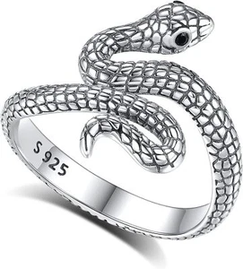 925 Sterling Silver vintage antique Snake Ring Women Adjustable Band Jewelry - Picture 1 of 6