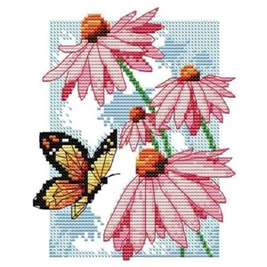 11CT Stamped Cross Stitch Kits Flower and Butterfly DIY Easy Embroidery Kits, 8x - Picture 1 of 2