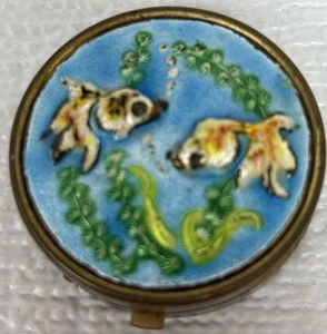 Vintage Enamel & Brass Fish Trinket Box Antique Pill Box - Picture 1 of 6
