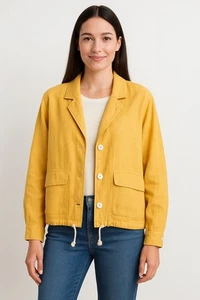 J. Jill Yellow Shacket Blazer Women's Linen Blend Size L Pockets - Picture 1 of 7