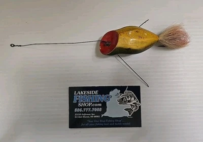 VINTAGE HEDDON WEEDLESS WIDOW #220 WOODEN FISHING LURE REDHEAD YELLOW/GREEN BODY - Image 1 of 4