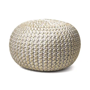 Puf redondo otomano relleno tejido nuLOOM Ling dorado - Imagen 1 de 5