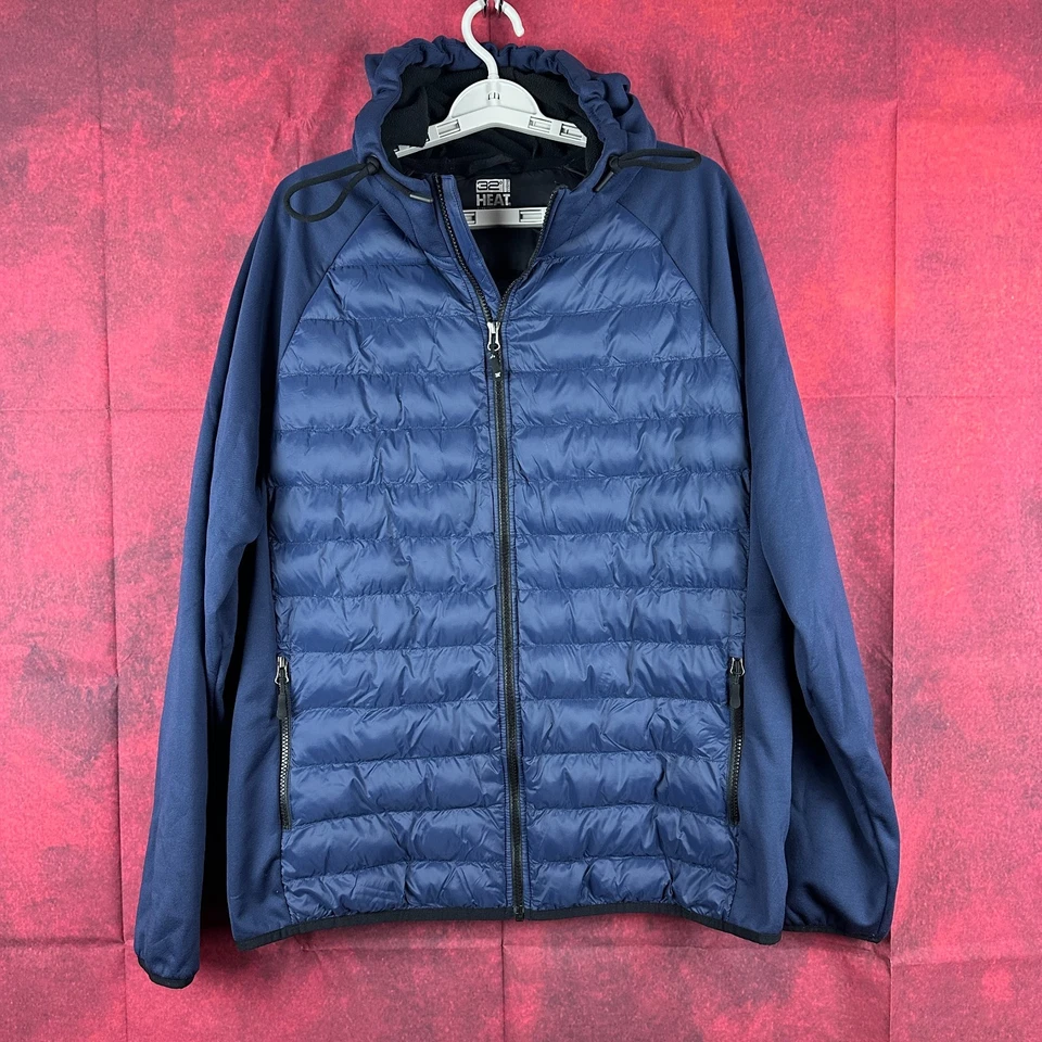 32 DEGREES HEAT HOODED MEN'S PUFFER JACKET NAVY BLUE FULL ZIP POCKETS SIZE L - Image 1 of 4