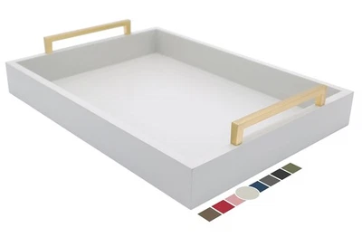 Bandeja de mesa de centro gris puerto con asas de oro champán plato para servir Foto 1 de 4