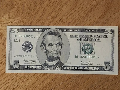 2003 $5 "STAR NOTE" UNC/GEM SAN FRANCISCO D02898921* 2 OF 3 CONS SERIAL NUMBERS - Image 1 of 4