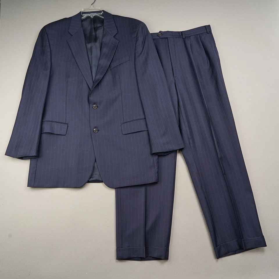 Vintage Ralph Lauren Chaps Pinstripe Suit 44L Navy Cashmere Wool Canada 36x30 - Image 1 of 4