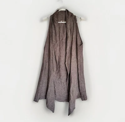 FLAX Linen Vest Loose Long Open Front Lagenlook Duster Sleeveless Cardigan Sz L - Image 1 of 4
