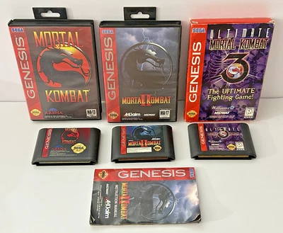 Mortal Kombat 1, 2 Ultimate 3 Set Sega Genesis w/ Cases CLEAN TESTED Authentic - Image 1 of 4
