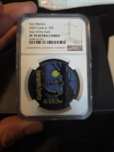 2022 Cook Islands Fear of the Dark Iron Maiden 1 oz Silbermünze CIT NGC 70 - Bild 1 von 3