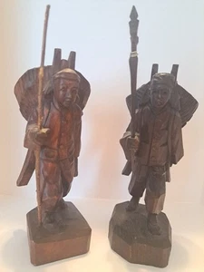Paar handgefertigte Vintage Arbeiter Männer in Statue tragen Körbe 9 Zoll - Bild 1 von 11