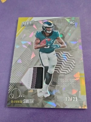 DeVonta Smith 2021 Panini National VIP Cracked Ice /25 3 Color Patch Rookie RC - Image 1 of 4